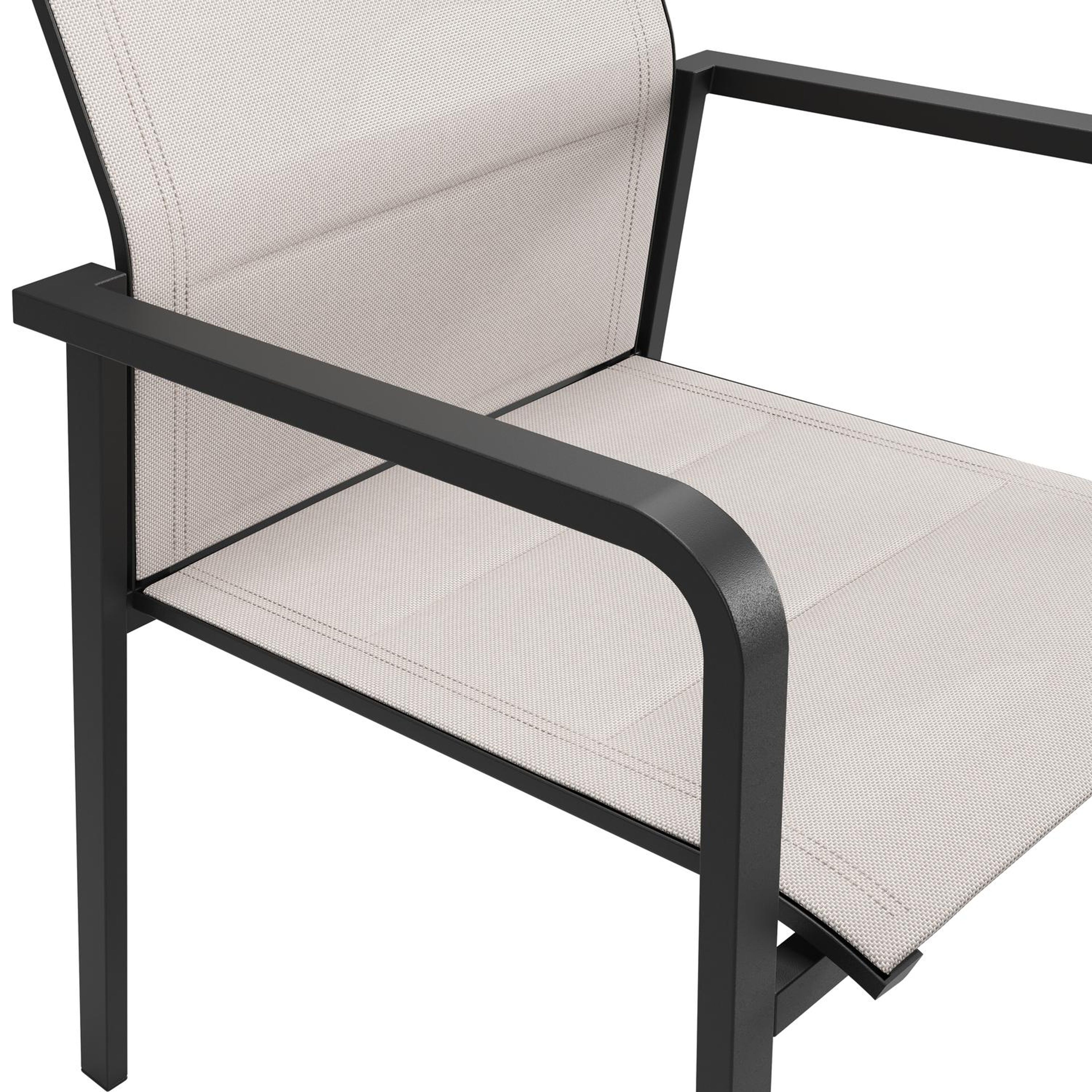 Como stapelbare tuinstoel in zwart aluminium en beige dubbele textilene