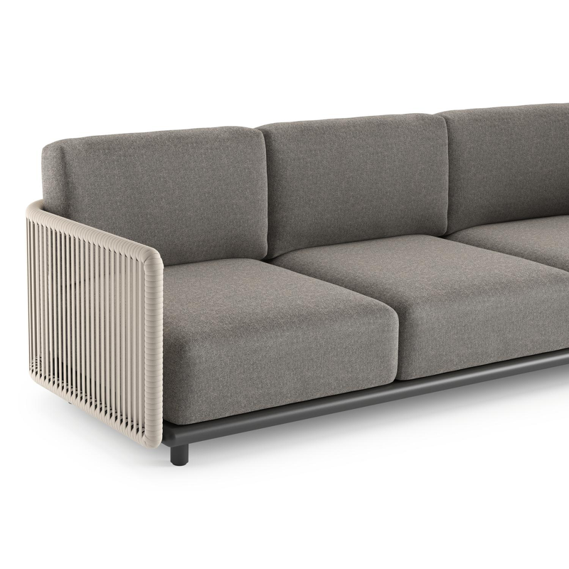 Organo loungeset in zwart aluminium en beige verticaal geweven luxe vlakke rope met chartres drizzle all weather Sunbrella® luxe kussen