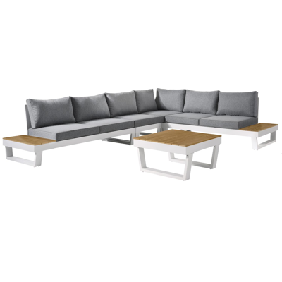 Alora loungehoek in wit aluminium en polywood met grijs polyester kussen en loungetafel