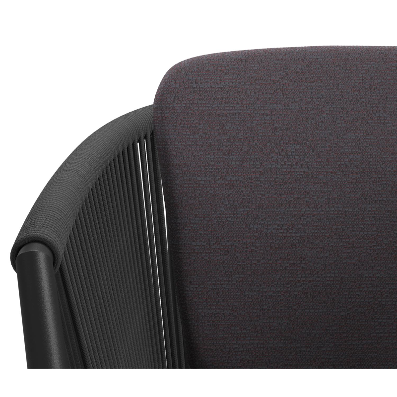 Chaise de jardin Orso en aluminium noir et corde ronde tissée verticalement noir avec coussin en All Weather Sunbrella® Luxe Tundra Red