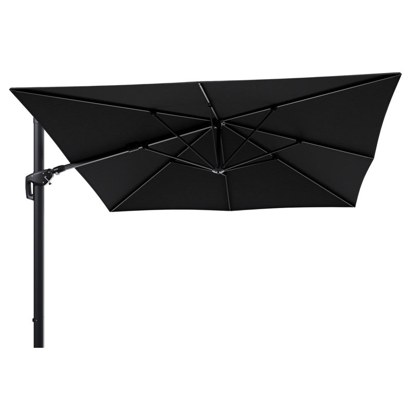 Parasol pendant Minore avec fonction tilt en aluminium noir et toile de parasol en All Weather Sunbrella® Luxe Chartres Sooty  - Lg.1: 350 x Lg.2: 350 cm (sans pied de parasol