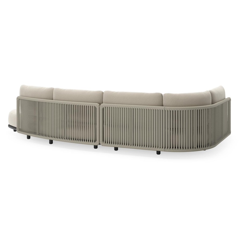 Lomano loungehoek in zwart aluminium en beige verticaal geweven luxe vlakke rope met Lopi Marble all weather sunbrella® luxe