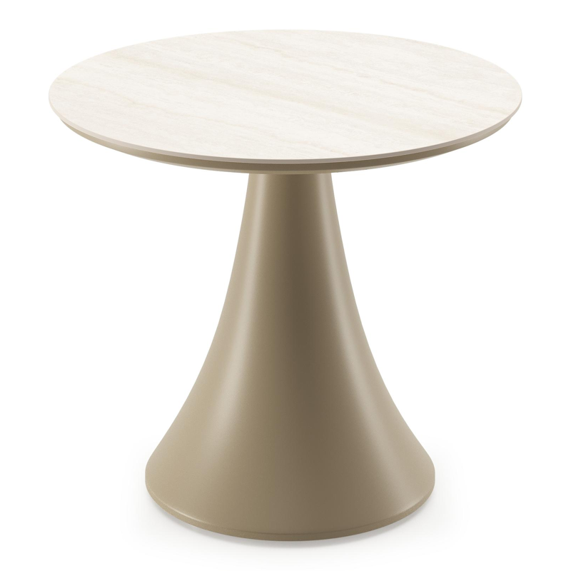 Fano low dining loungetafel rond in beige aluminium en volkeramiek Travertino Bianco - Dia. 65 x H 55 cm