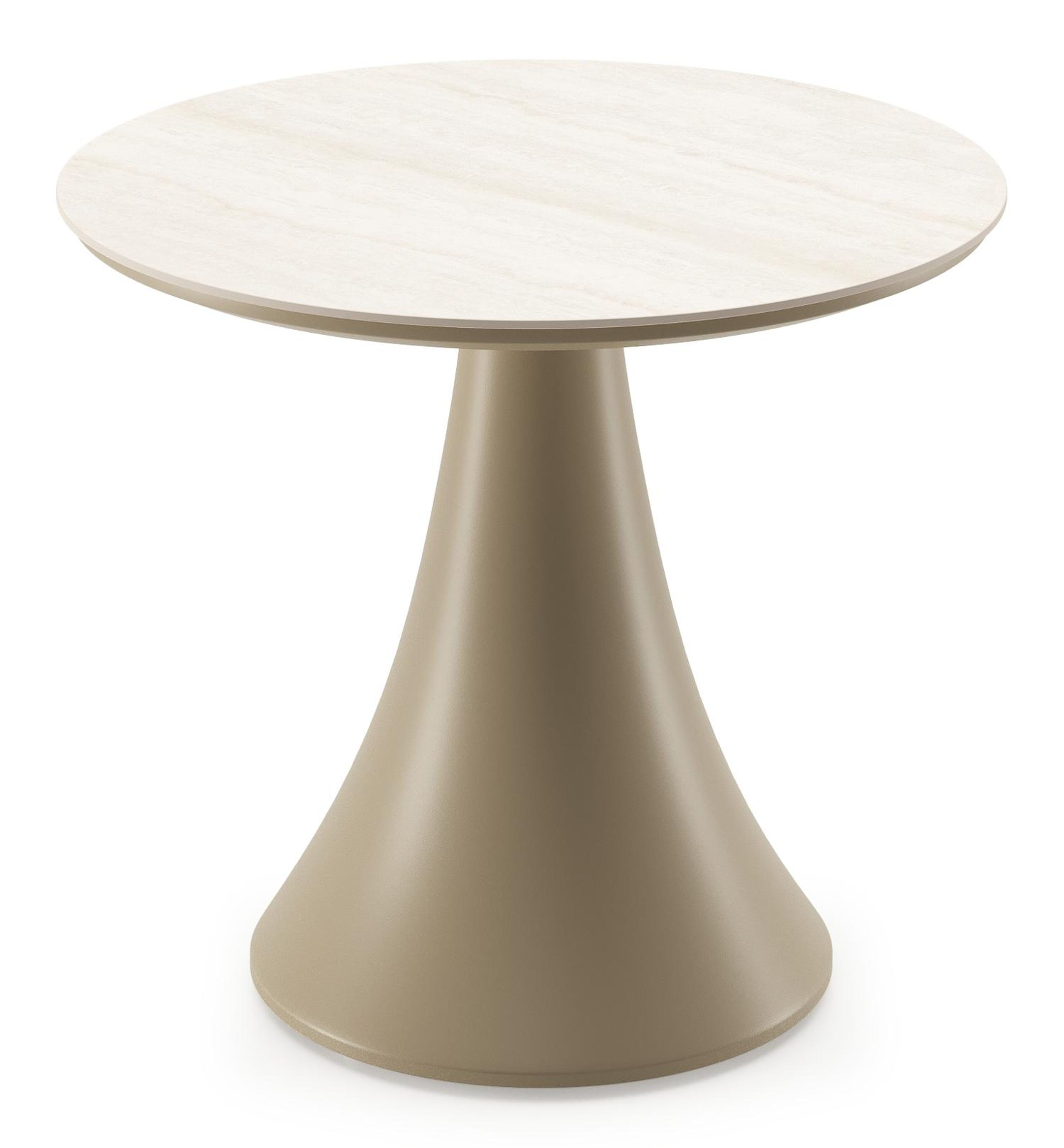 Fano low dining loungetafel rond in beige aluminium en volkeramiek Travertino Bianco - Dia. 65 x H 55 cm