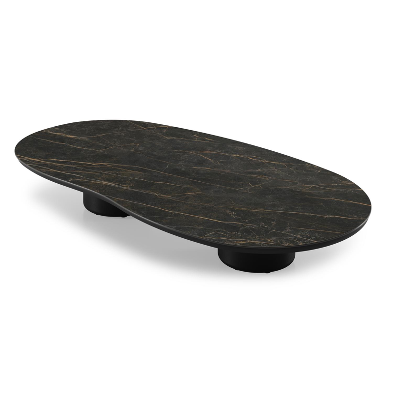 Amico loungetafel organisch in zwart aluminium en volkeramiek Black Obsession - L 170 x B 91 x H 25 cm