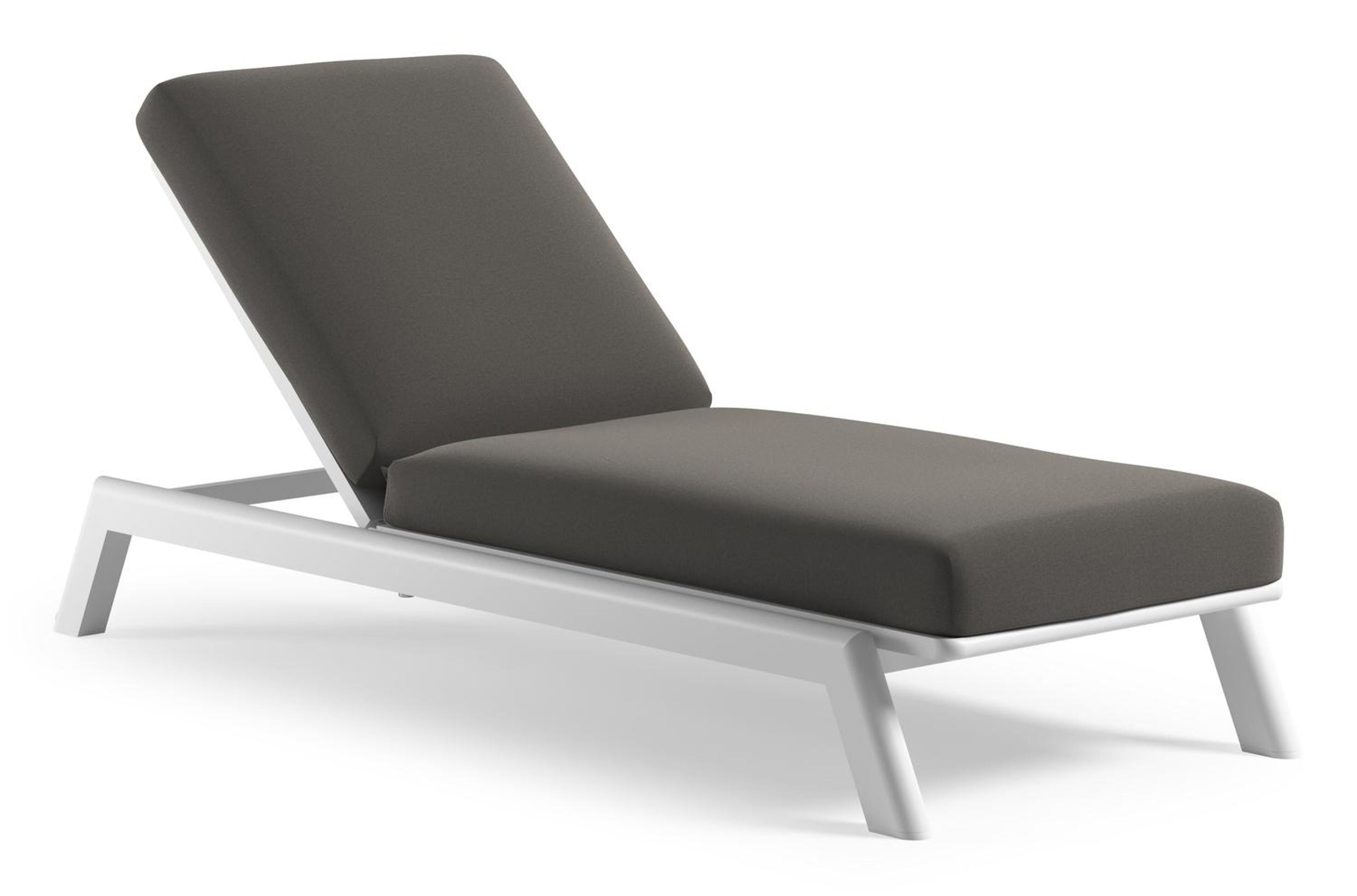 Cirello verstelbaar ligbed met pompsysteem in wit aluminium met natte dark taupe all weather Sunbrella® luxe kussen