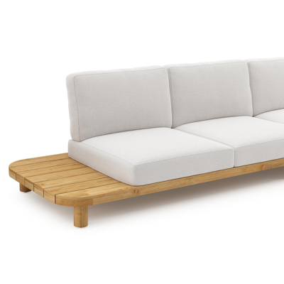 Donato loungehoek in teak en beige verticaal geweven ronde rope met all weather solica Soul Optik kussen