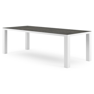 Table de jardin Nano rectangulaire en aluminium blanc et céramique pleine Black Obsession - Lg. 240 x Lrg. 100 x Haut. 75 cm