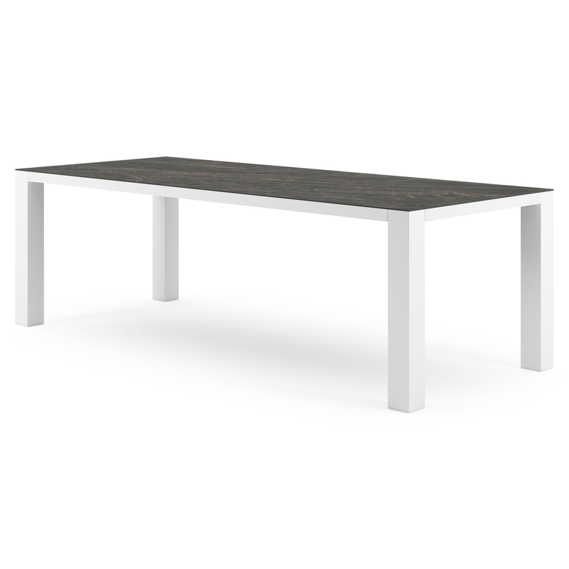 Table de jardin Nano rectangulaire en aluminium blanc et céramique pleine Black Obsession - Lg. 240 x Lrg. 100 x Haut. 75 cm