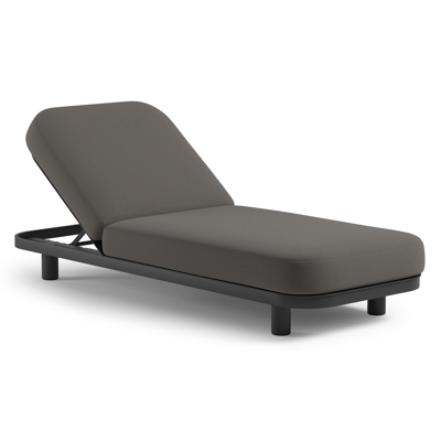Chaise longue réglable Donato en aluminium noir et coussin en all weather Sunbrella® luxe natte dark taupe