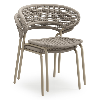 Donato XL tuinstoel in beige aluminium en beige vierkant geweven ronde rope