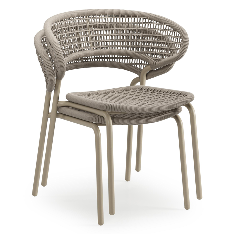 Donato XL tuinstoel in beige aluminium en beige vierkant geweven ronde rope