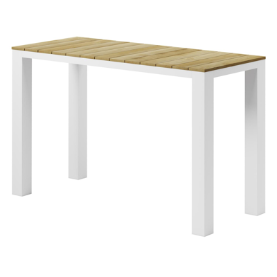 Table de bar Nano en aluminium blanc et teck - Lg 170 x Larg. 70 x H 107 cm