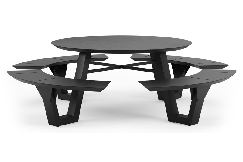 Table de pique-nique Rondino en aluminium noir et céramique pleine - Dia. 236 x H 71,5 cm