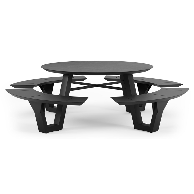 Rondino picknicktafel in zwart aluminium en volkeramiek basalt black tafelblad - Ø 236 x H 71,5 cm