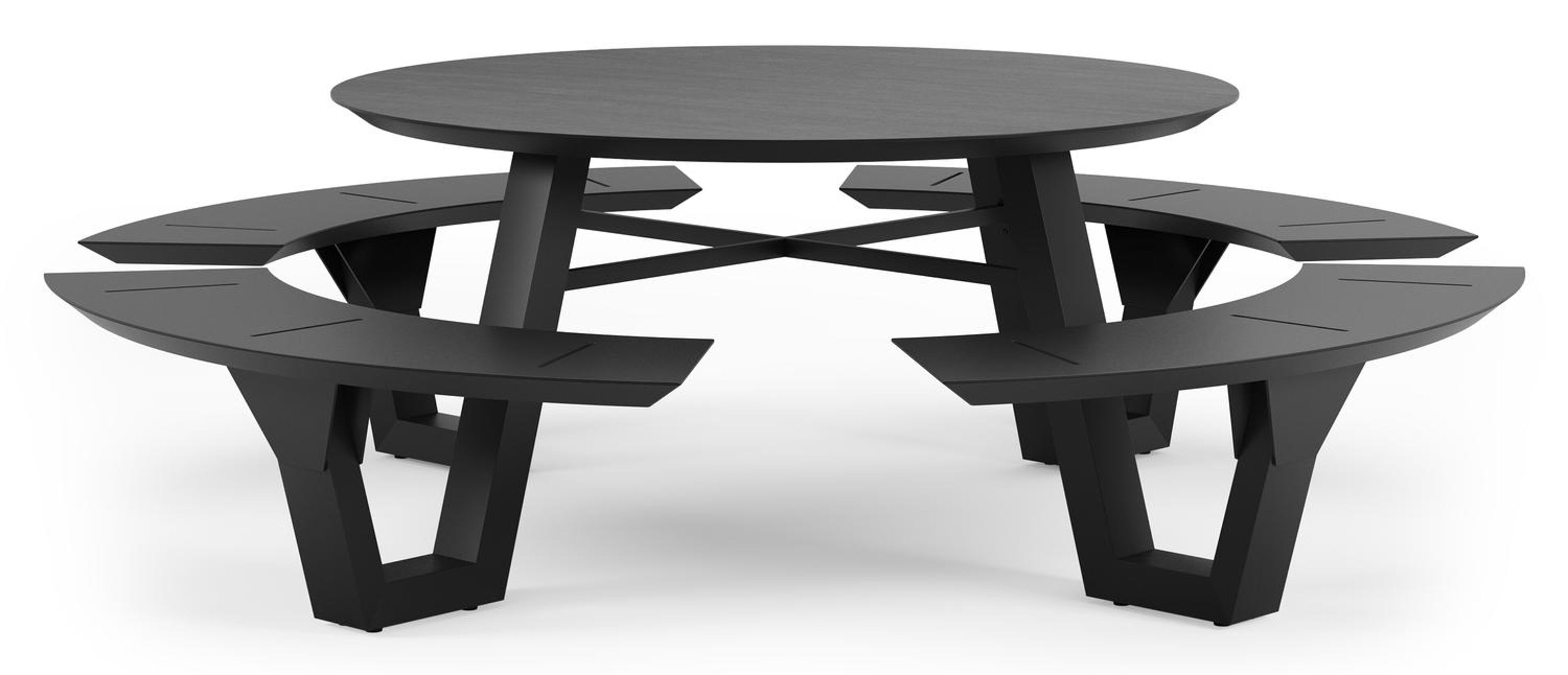 Rondino picknicktafel in zwart aluminium en volkeramiek basalt black tafelblad - Dia. 236 x - Dia. 236 x H 72 cm