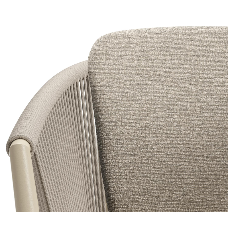 Chaise de jardin Orso en aluminium beige et corde ronde tissée verticalement beige avec coussin en All Weather Cosytica Catania Sand