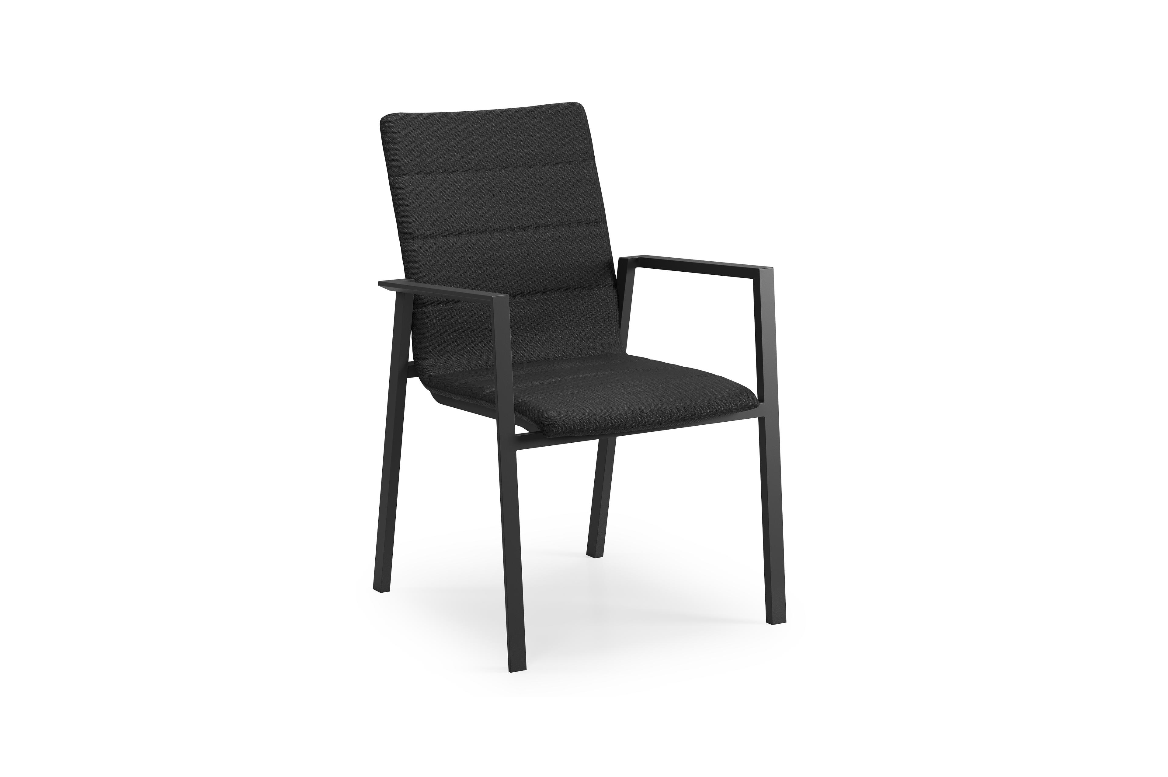 Cirello stapelbare tuinstoel in zwart aluminium en zwart luxe comfort textilene