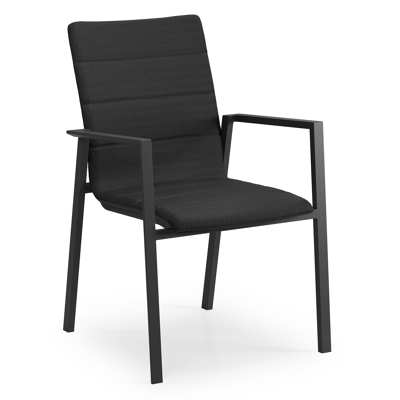 Cirello stapelbare tuinstoel in zwart aluminium en zwart luxe comfort textilene