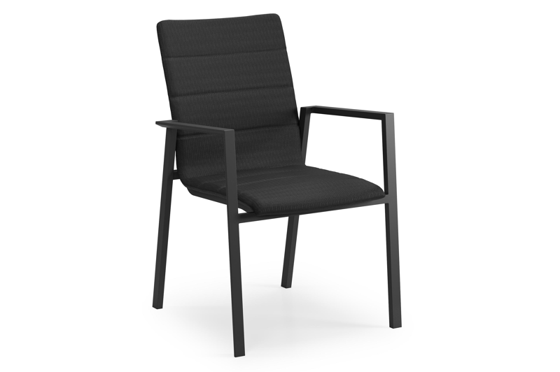 Cirello stapelbare tuinstoel in zwart aluminium en zwart luxe comfort textilene