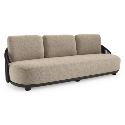 Vadelo loungebank in zwart aluminium en zwart verticaal geweven ronde rope met bora jungle all weather cosytica kussen