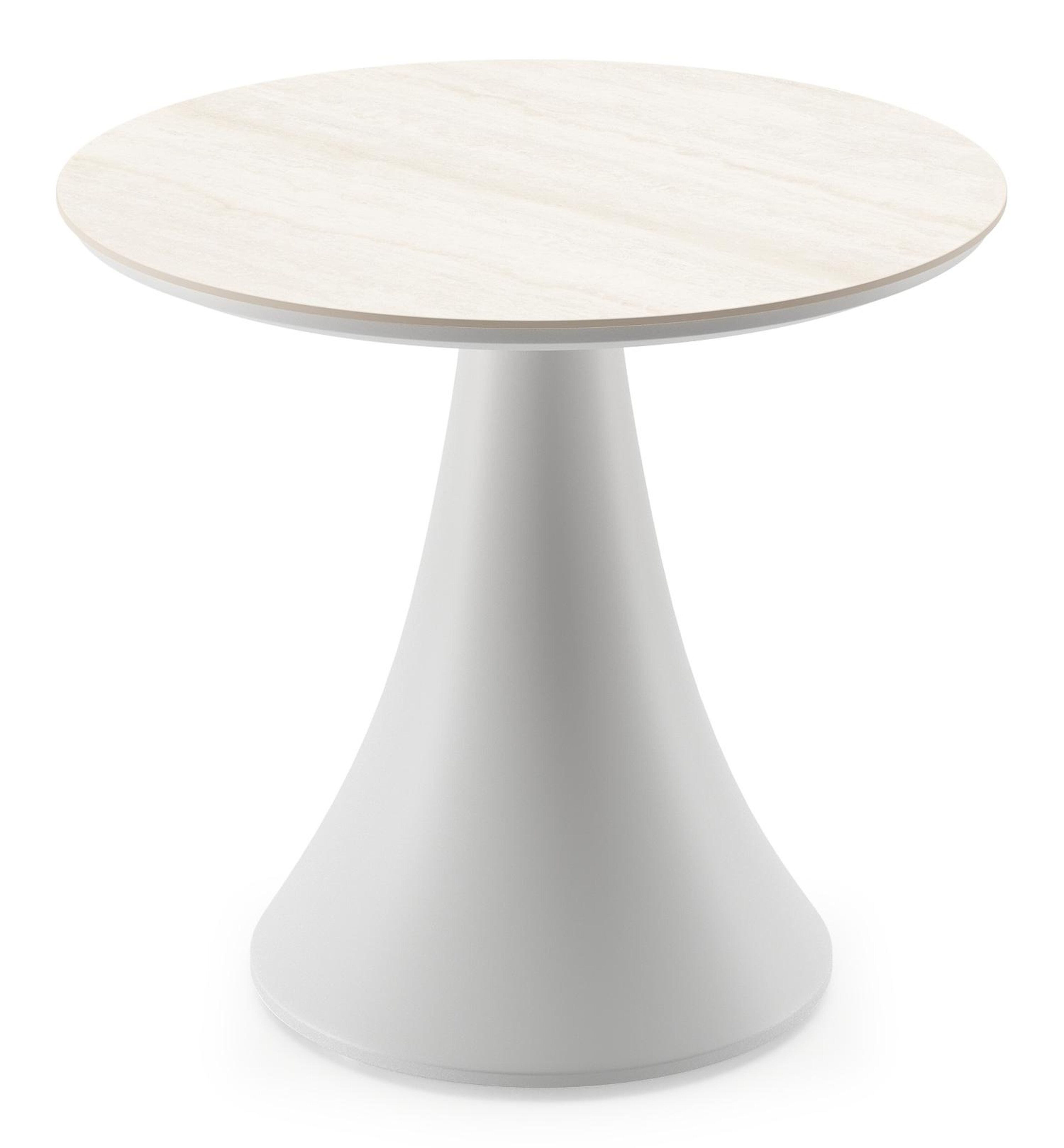 Fano low dining loungetafel rond in wit aluminium en volkeramiek Travertino Bianco - Dia. 65 x H 55 cm