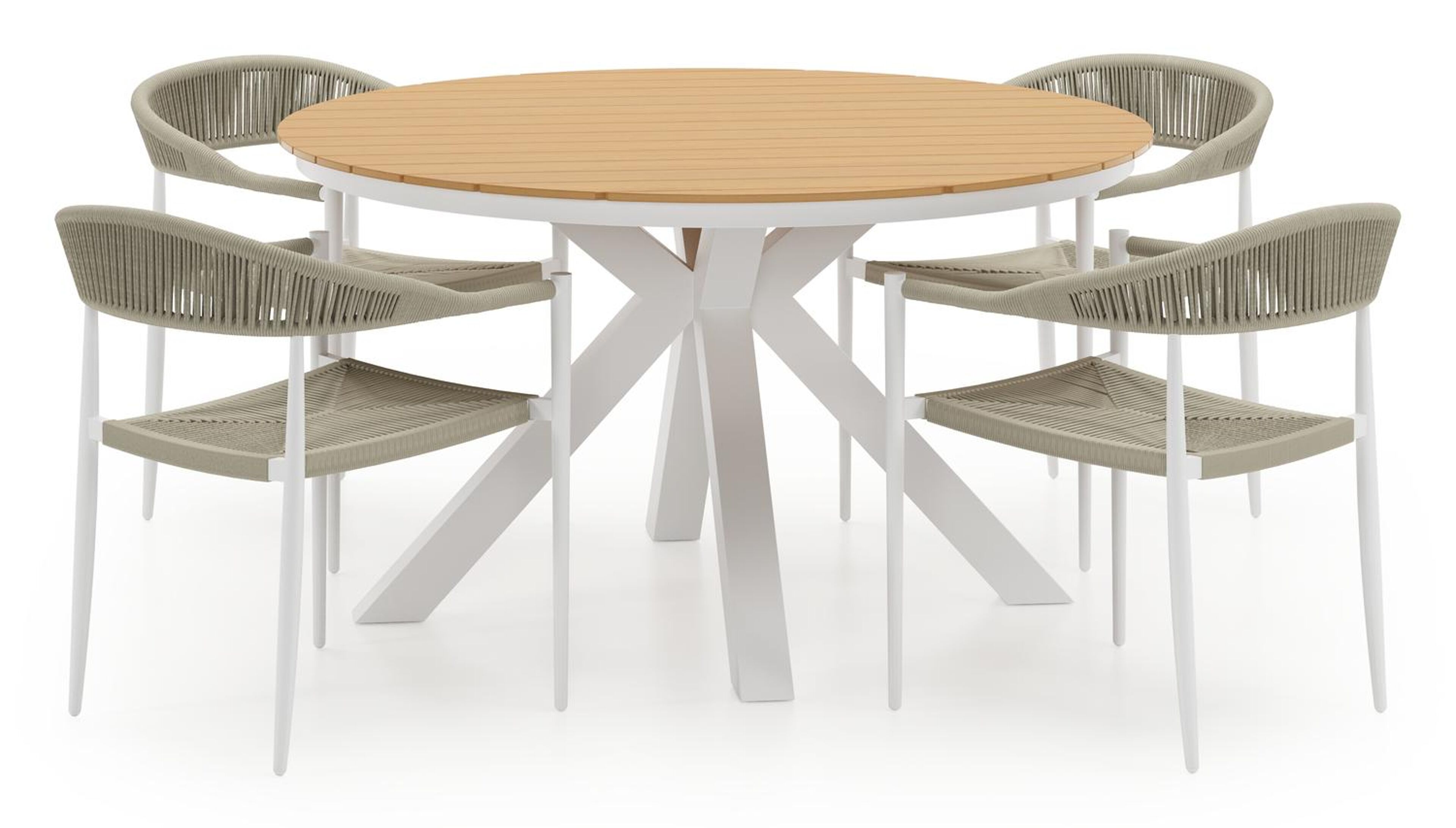 Tora tuinset in wit aluminium en polywood met 4 Guarda tuinstoelen