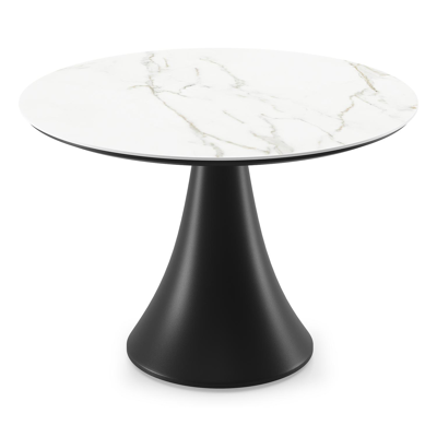 Table de basse low dining low dining Fano ronde en aluminium noir et céramique pleine Calacatta - Diam. 85 x Haut. 55 cm