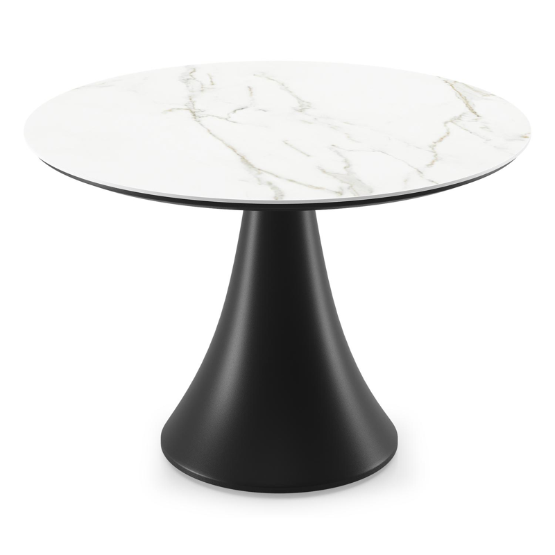 Table de basse low dining low dining Fano ronde en aluminium noir et céramique pleine Calacatta - Diam. 85 x Haut. 55 cm