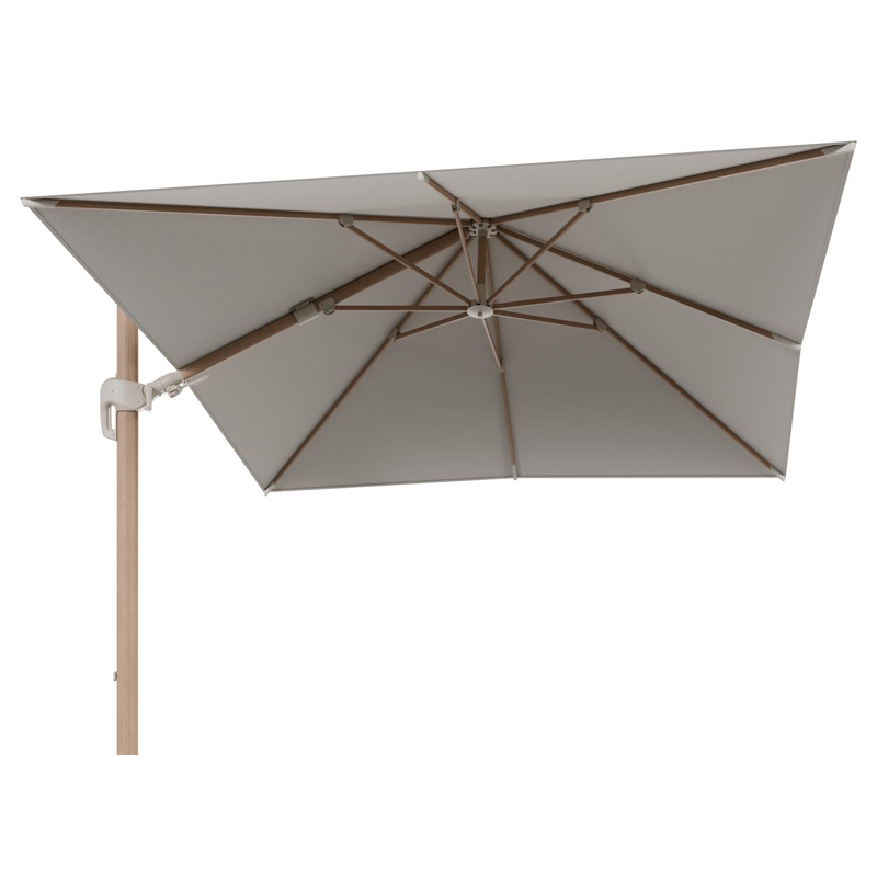 Rufina zweefparasol tiltfunctie in houtlook aluminium en parasoldoek in All Weather Sunbrella® Luxe Lopi Marble  - L1 300 x L2 300 cm (zonder voet)