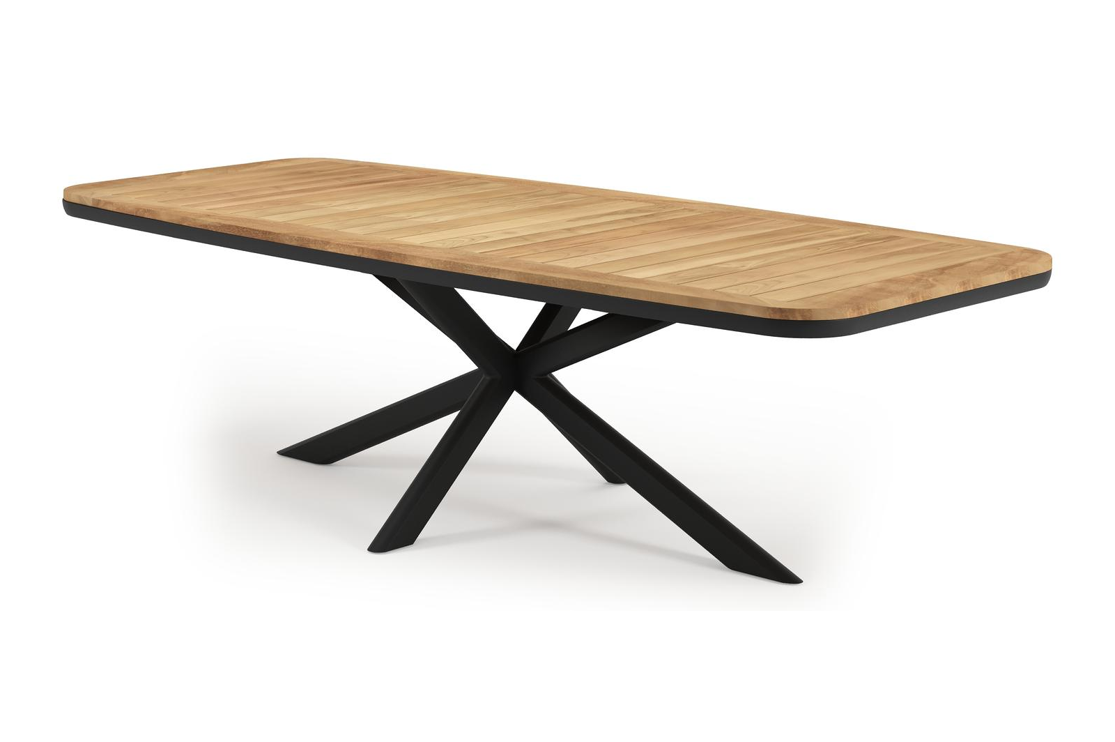 Pamplona tuintafel bootvorm in zwart aluminium en teak natural finish - L 270 x B 115 x H 72 cm