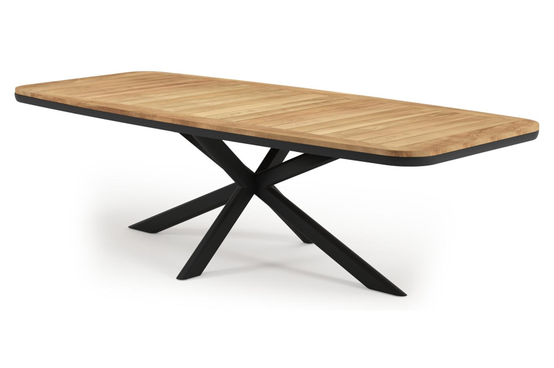 Pamplona bootvormige tuinset in zwart aluminium en teak natural finish met 8 Artena tuinstoelen