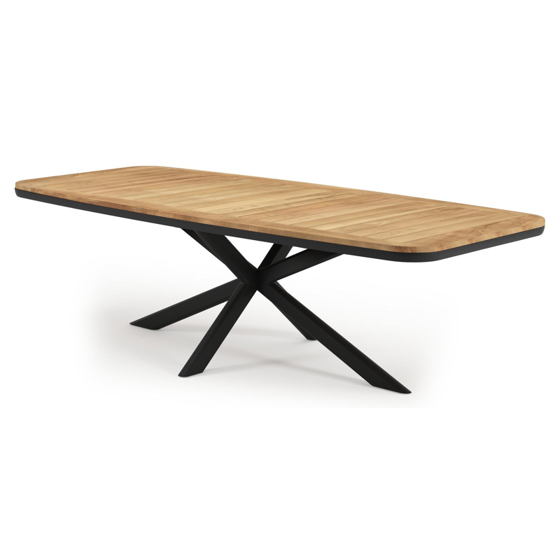 Pamplona bootvormige tuinset in zwart aluminium en teak natural finish met 8 Matera tuinstoelen