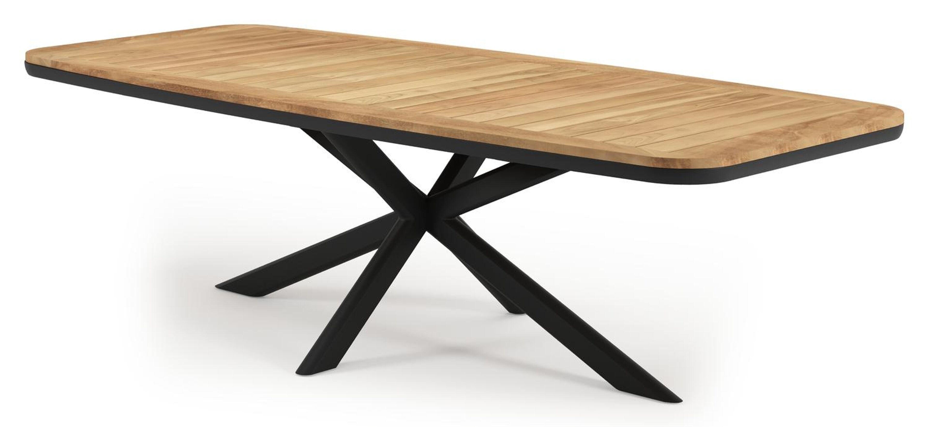 Pamplona tuintafel bootvorm in zwart aluminium en teak natural finish - L 270 x B 115 x H 72 cm