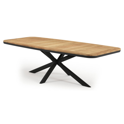 Pamplona bootvormige tuinset in zwart aluminium en teak natural finish met 8 Artena tuinstoelen