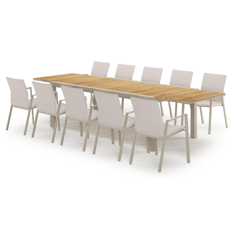 Calobra verlengbare tuinset rechthoekig in beige aluminium en teak met 10 Madura tuinstoelen