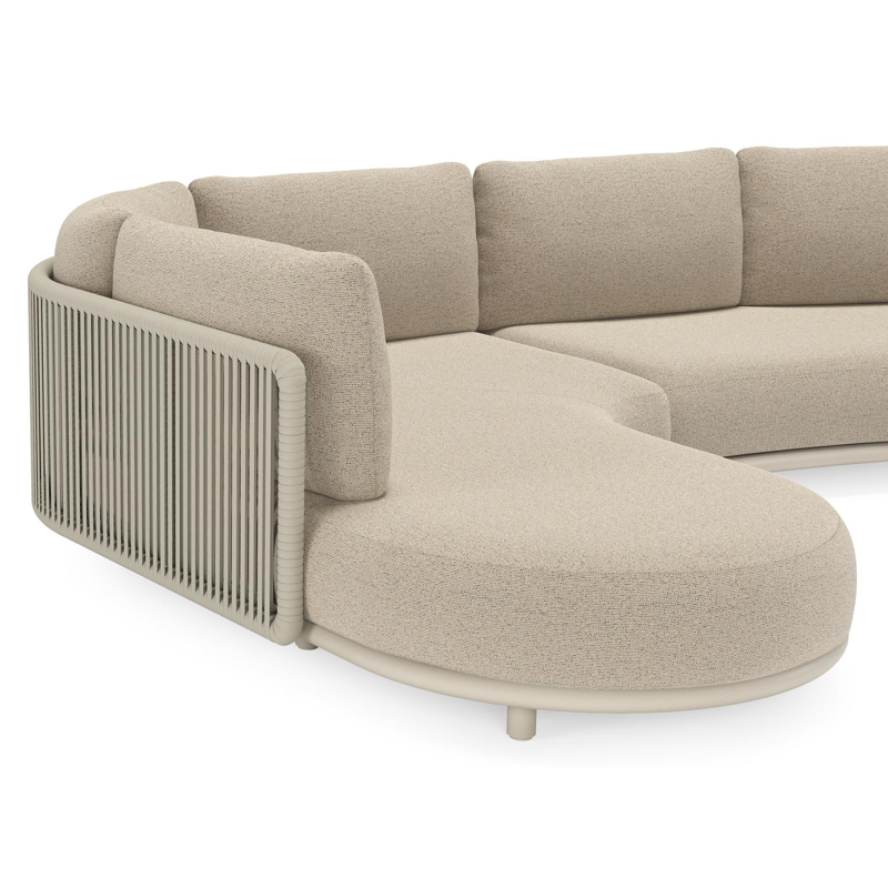 Salon de jardin d'angle Lomano en aluminium beige et corde luxe plate tissÃ©e verticalement beige et coussins en all weather cosytica Marbella Beige