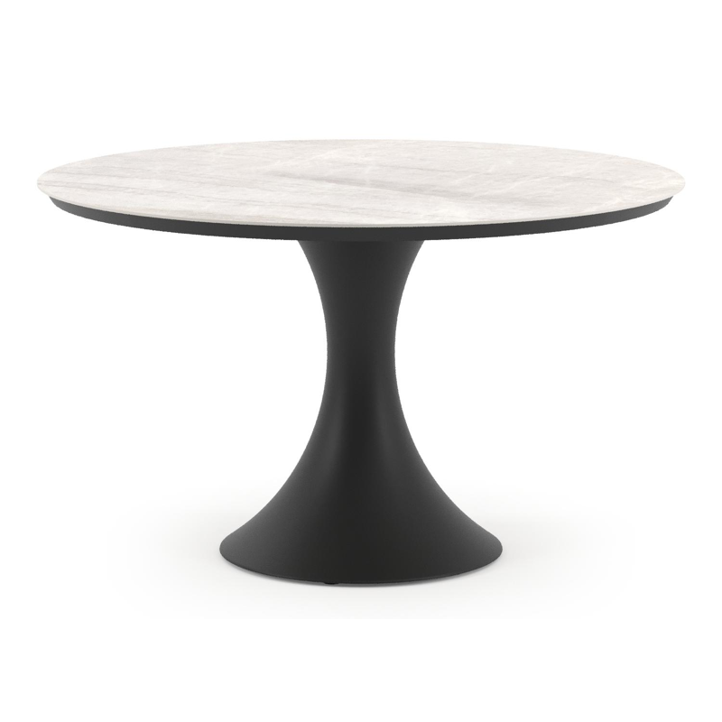 Table de jardin Fano ronde en aluminium noir et céramique pleine Taj Mahal - Diam. 130 x Haut. 74 cm