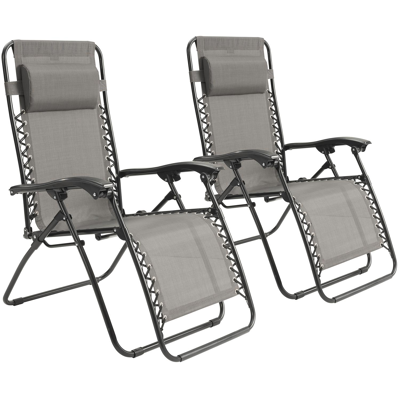 Set van 2 verstelbare Lira relaxstoelen in zwart staal en grijs textilene