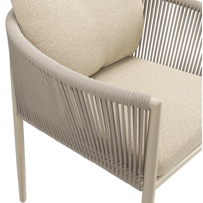 Organo tuinstoel in zwart aluminium en beige verticaal geweven luxe vlakke rope met stoelkussen in All Weather Solica Soul Papyrus