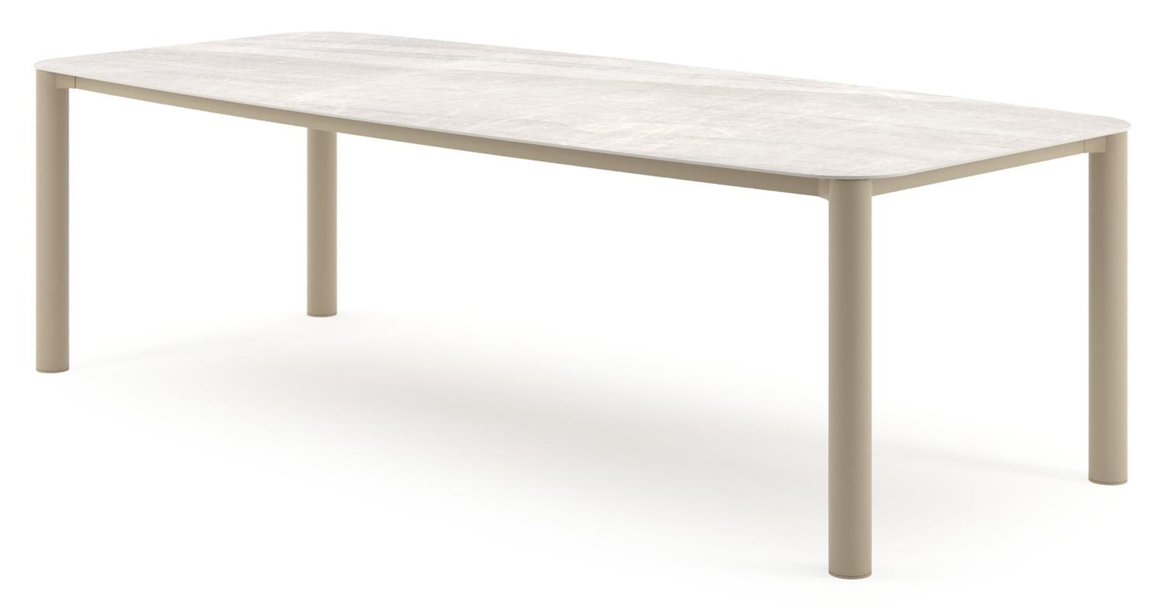 Table de jardin Orso forme de bateau en aluminium beige et céramique pleine Taj Mahal - Lg. 255 x Lrg. 115 x Haut. 74.5 cm
