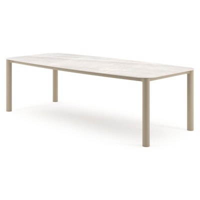 Orso tuintafel bootvorm in beige aluminium en volkeramiek Taj Mahal - L 255 x B 115 x H 74.5 cm
