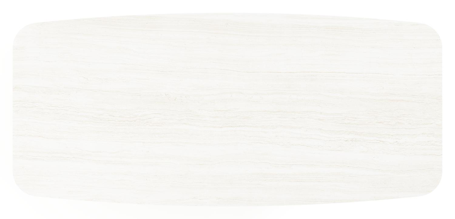 Table de jardin Lacirma forme de bateau en aluminium beige et céramique pleine Calista Lg. 255 x Lrg. 115 x Haut. 74 cm