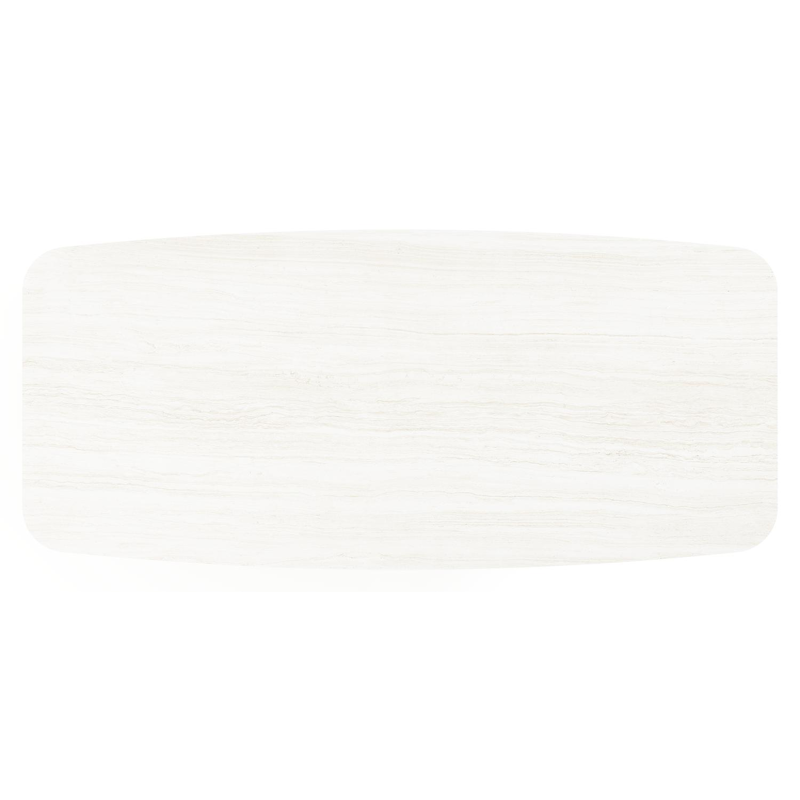 Table de jardin Lacirma forme de bateau en aluminium beige et céramique pleine Calista Lg. 255 x Lrg. 115 x Haut. 74 cm