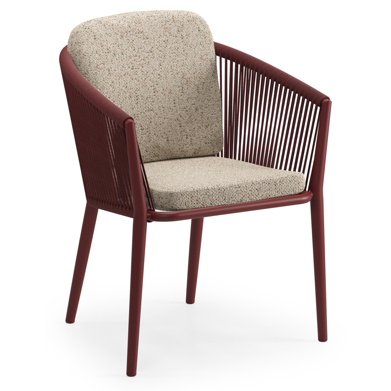 Orso tuinstoel in ruby aluminium en ruby verticaal geweven ronde rope met luxe zitkussen in All Weather Cosytica Bora Jungle