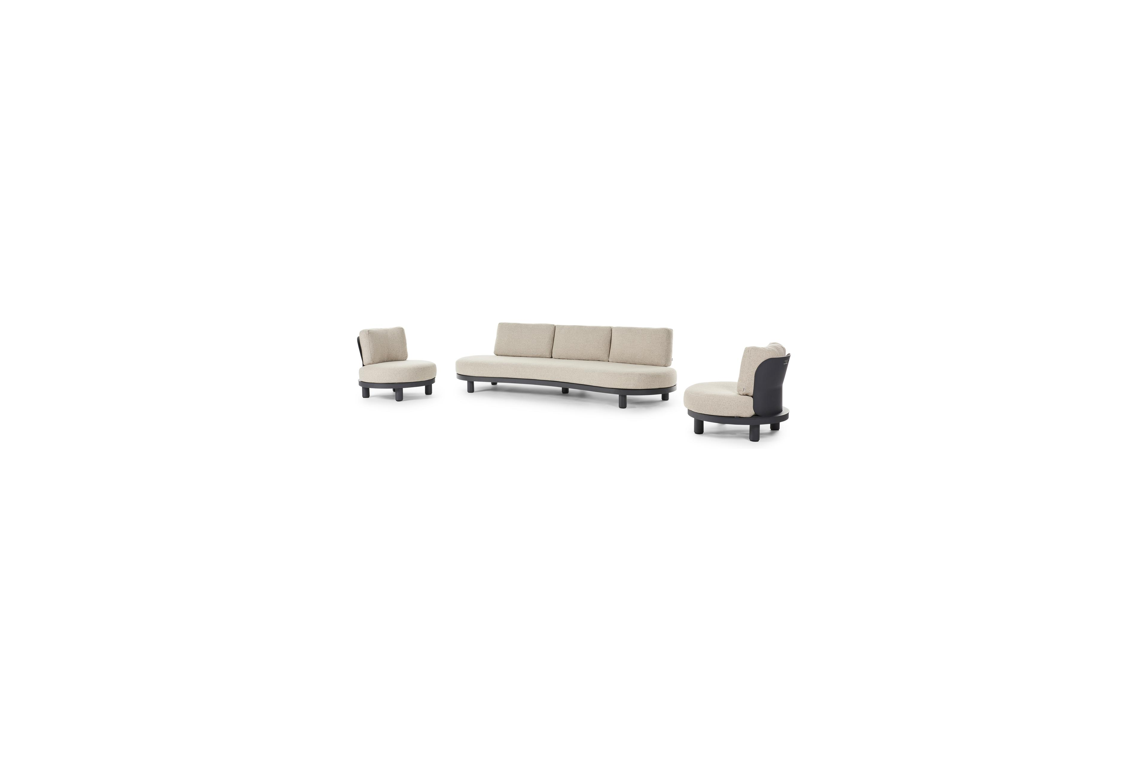Donato loungeset in zwart aluminium met marbella beige All Weather Cosytica kussens