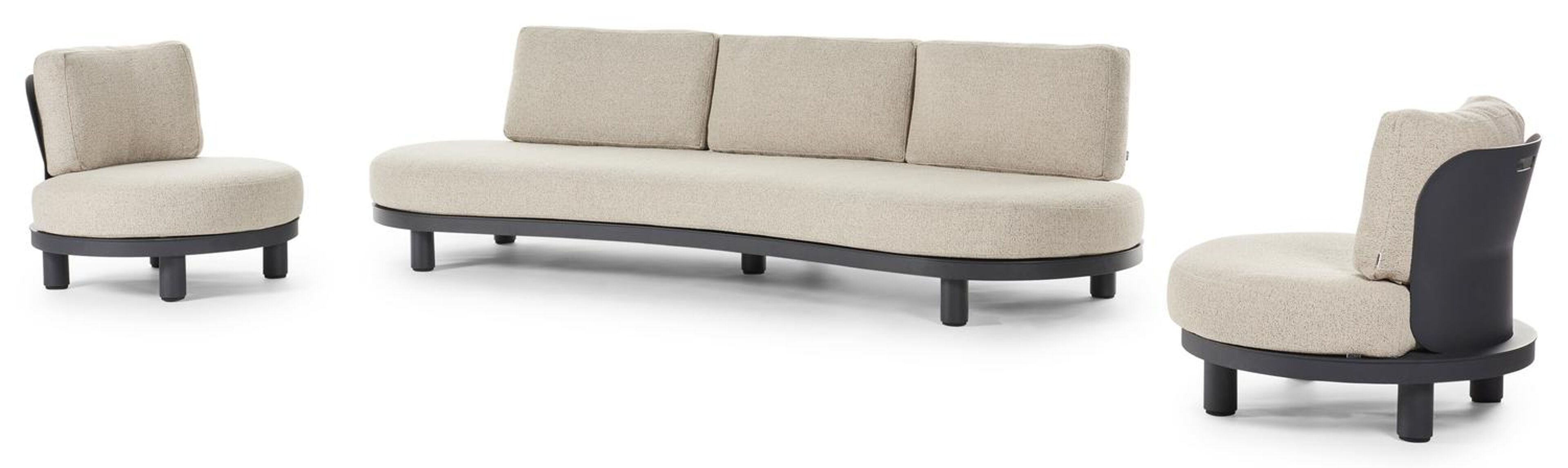 Donato loungeset in zwart aluminium met marbella beige All Weather Cosytica kussens