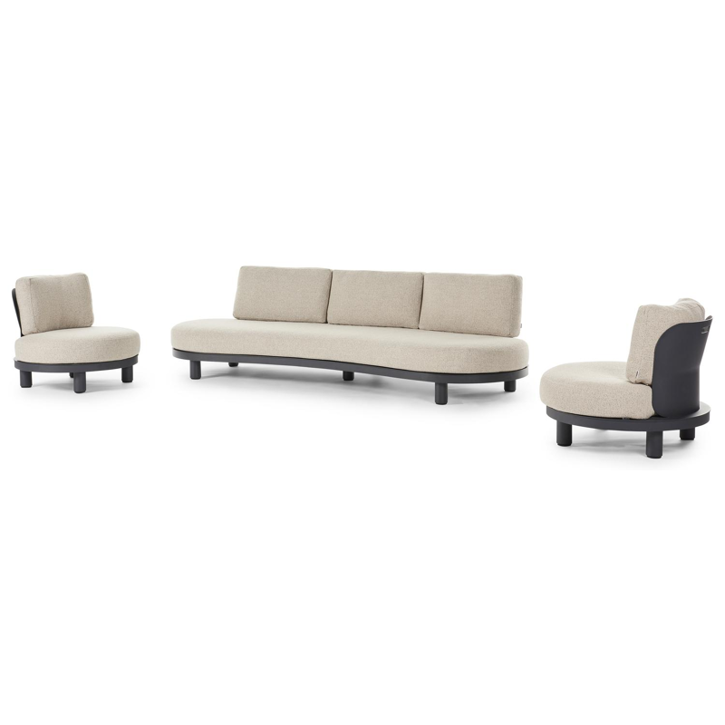 Donato loungeset in zwart aluminium met marbella beige All Weather Cosytica kussens