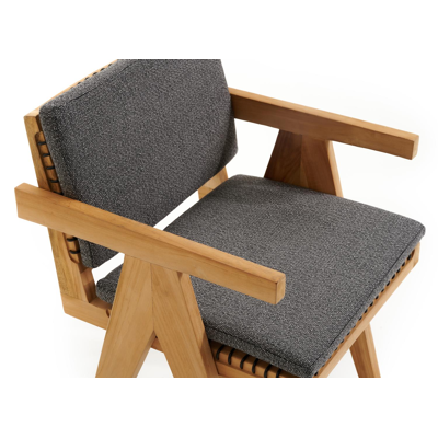 Trentino tuinstoel in teak en naturel ronde wicker met kussen in savane tornado all weather sunbrella® luxe