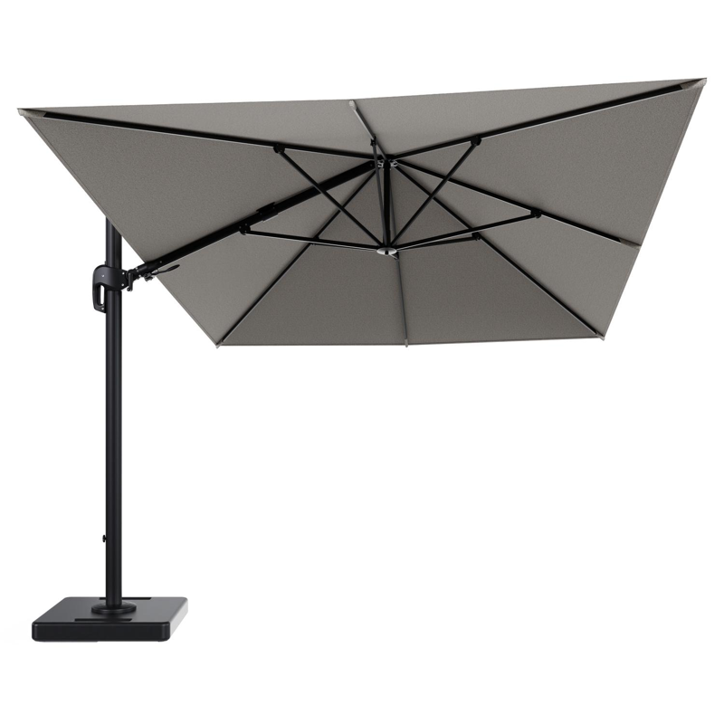 Rufina zweefparasol tiltfunctie in zwart aluminium en parasoldoek in All Weather Solica Firenze Sand - L1 400 x L2 300 cm met parasolvoet Lapido 160 kg